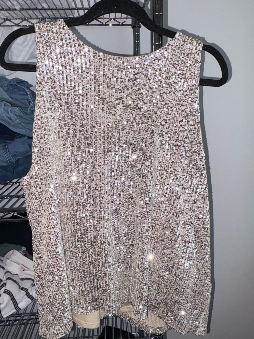 Sequin Sleeveless Tank Top - Champagne Beige
